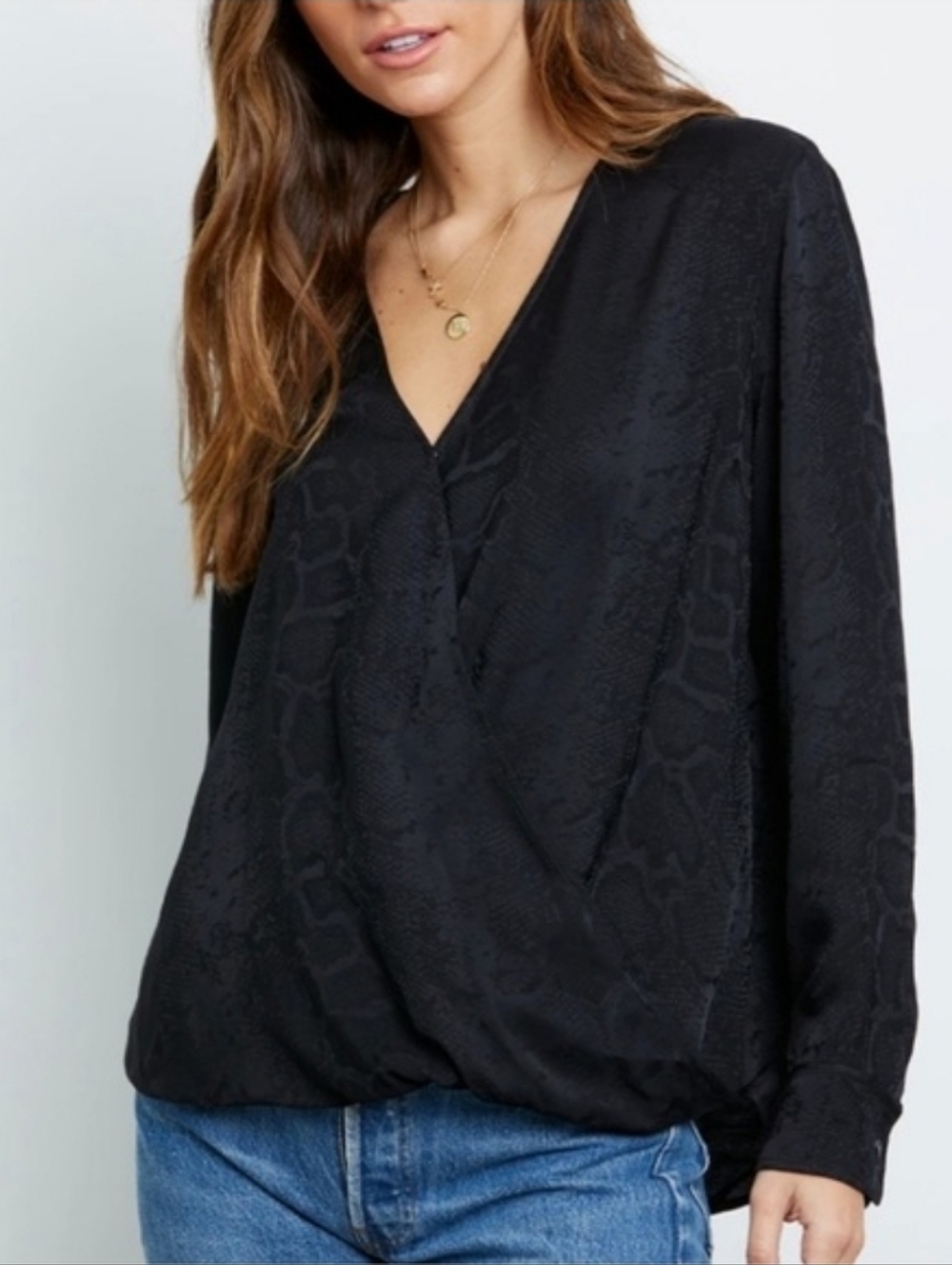 Rails Hillary Black Snake Jacquard Wrap Blouse Top Size L